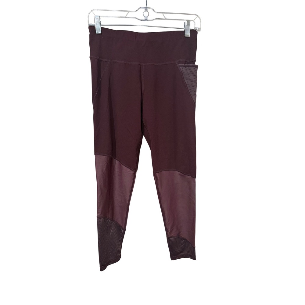 Sweaty Betty The Power 7/8 Workout Leggings Plum Burgundy Mesh Panels Size Small